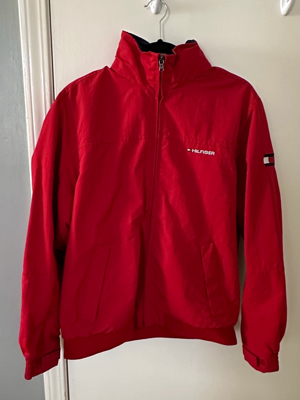 Tommy Hilfiger Red Men’s Windbreaker Jacket with Logo